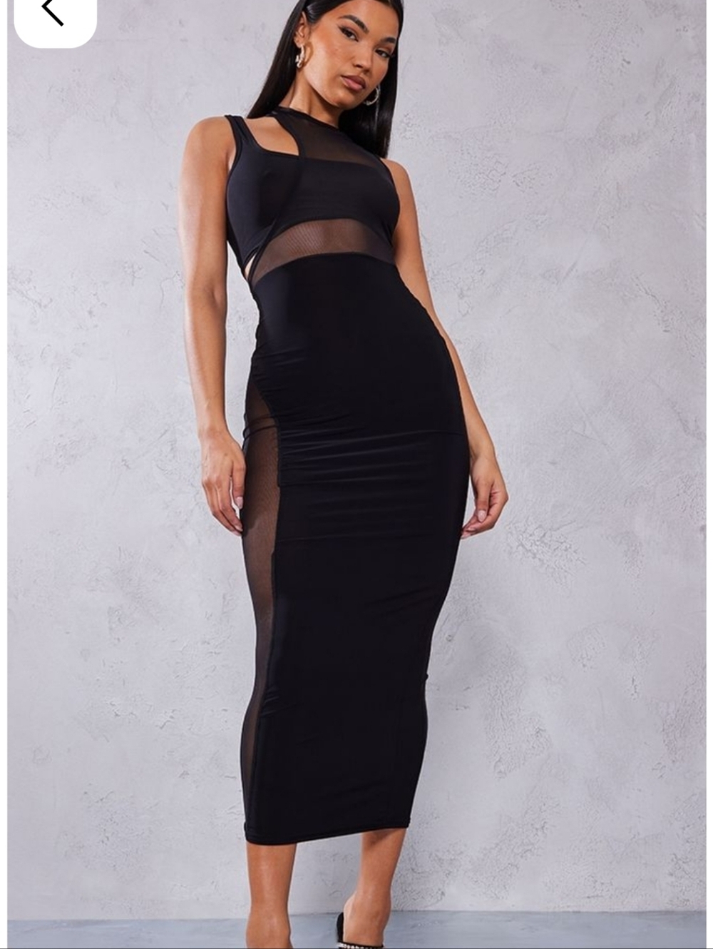Brand New Sleek Black Mesh Panel Bodycon Midi Dress